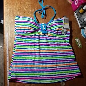 Malibu Swimwear Top Striped Blue Pink Yellow